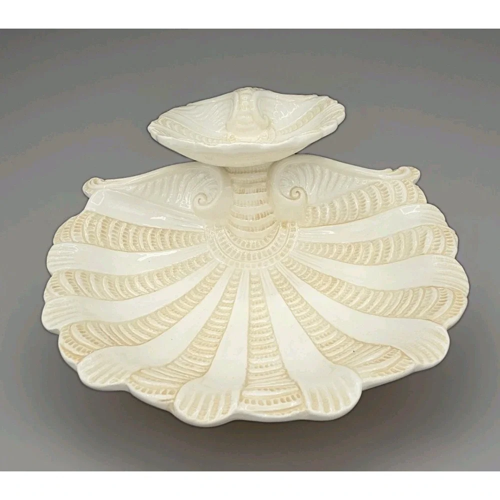 Lenox BUTLER'S PANTRY 2-Tier Shell Shaped Server Bowl - Embossed, Made in Italy